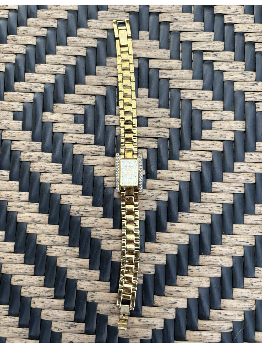 Oleg Cassini Diamond Women's Quartz Rectangle Watch Gold Tone Bracelet